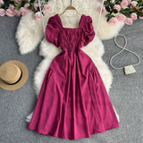 Zingj Vacation Wind French Retro Square Collar Waist Dress Female Summer Design Sense Bubble Short Sleeve Fairy