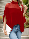 Women's Clothing 2025 Spring And Summer Women's T-Shirt Fashion Nets With Bare Shoulder Bat Sleeve High Collar Top In Spring And