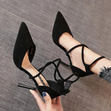 High Heels Women 2025 Autumn New Word Cross With Roman Sandals Velvet Fine Heel High Heels Women's
