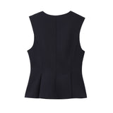 And Winter New Short Skirt Hem Sleeveless Folding Top