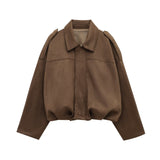 Autumn And Winter Bomber Jacket Bat Sleeve Zipper Loose Velvet Texture Coat Female Casual