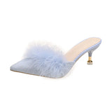 Large-Size Slippers Fine And Hairy Tips High-Heered Slippers Women Wearing High-Grade Cool Drag And