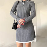 Women's Clothing 2025 Autumn New POLO Collar Splicing Short Skirt Fashion