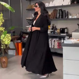 Zingj 2024 New Women's Solid Color Casual Fashion Long Windbreaker Pants Suit-Outfit