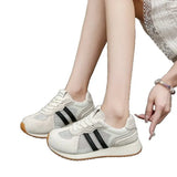 Striped Sneakers Women 2025 Autumn New Thick Sole Height Old Shoes Net Breathable Leisure Aggan