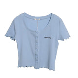 Relaxing Wood Ear Embroidery Short Small Cardigan Bottom Shirt T-Shirt T-Shirt Umbilly T-Shirt