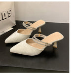 Sandals Women Wear Two Slippers Summer Outside Wearing Pointed Thin Heel Water Drill After The Empty Single Shoes Women 2025