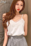 with Lace Silk Top Cami for Women Spaghetti Strap Top Tank Ladies Tops White Camis Basic Tops Women 2023 Summer