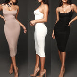 Women Solid Color Slim Fit Party Clubwear Pencil Dress Spaghetti Straps Backless Sexy High Waist Bodycon Elegant Long