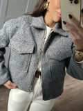 Spring/Autumn Festival New Women's Collar Large Pocket Zipper Short Long-Sleeved Jacket