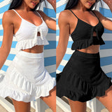 2023 New Solid Color Floral Special Fabric Three-Piece Swimsuit Swimsuit