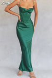 Satin Maxi Dress Sexy Long Prom Evening Party Dresses With Glove Purple V Neck Spaghetti Strap Dresses For Women