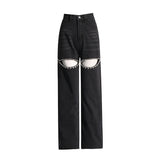 New Fall 2025 Mid-Waist Straight Tube Long Thigh Hollow-Out