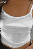 Y2K Aesthetics Fairycore Spaghetti Strap Camis Tank Bow White Crop Tops Chic Women Basic Mini Vest Summer