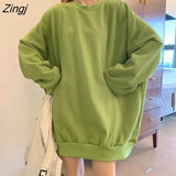 Hat Hoodies Women O-neck Solid Simple Pocket Aesthetic Comfortable Warm Basic Leisure Spring Autumn All-match Chic