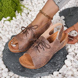 Asia's New Large-Size Sandals Women's Thick Bottom Slope And Lace With Magic Sticky Beach Cold