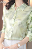 Women's Shirts Fashion Long Sleeve Sweet Printed Clothing Female 2023 Silk Polo Neck Button Up Tops Women Basic Blouse