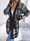 Wind Autumn And Winter Lattice With Lantern Sleeve Casual Cardigan Sweater Coat Women's