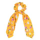 Bow Long Ribbon Hair Scrunchie Chiffon Floral Print Sweet Elastic Hair Band Ponytail Hair Scarf Hair Tie Hair