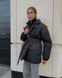Winter New Thickened Collared Waist Cotton Coat Thin Solid Cotton Coat