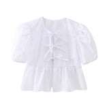 New Bubble Sleeve With Solid Color Short Top