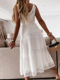 Tank Dress Women V Neck Sleeveless Chiffin Dresses Female Elegant A Line Maxi Dress Summer Ladies Hollow Out Beach