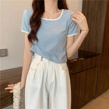 Zingj Embroidery T-Shirt Female Ins Tide Short Hot Girl Slim Pure Desire Wind Slim Short Sleeved Shirt 2024 Summer