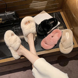 Zingj Autumn And Winter New Style Wear Wool Slippers Female Korean Version Student Net Red With The Same Imitation Rabbit Hair Cross Cotton Drag