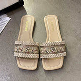 One-Size-In-One Flat-Bottomed Slippers Women's Famous Wind Woven Square Beach Cool