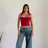 Zingj New Summer Y2K Fashion Bow Slim Short Style Sling Slim Vest