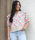 Summer New Women's Small Fresh Print Flowers Short-Sleeved Leisure Commute OL Top Women's