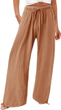 Casual Trousers Solid Color Lace Wide