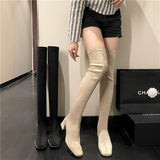 靴紝 Autumn/Winter Coarse And High-Hee Boots 2025 New Solid Colored Velvet Face Head Long