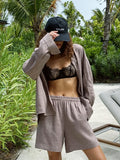 Open-Shirt Shorts Set 2025 Spring And Summer Wear Simple Solid Color Casual