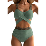 2025 New Split Solid Color Swimsuit Female Bikini Triangle Sexy Thin High Waist