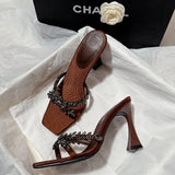 High Heels 2025 New Crystal Chain Side Toe Horseshoes And Cool Drag Women's