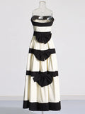 French Elegant Style Dress With Bra Dress 2025 New Splicing Bow Design Striped Long Dress