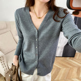 Zingj New Spring And Fall Thin Knit Women's Cardigan Long Sleeve V Neck Short Sweater Small Shawl Coat Jacket-Outfit