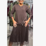 Christmas Lattice Round Neck Long Sleeves Elegant Retro