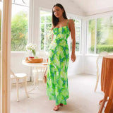 Zingj Wind 24 Years Fresh And Sweet Summer Floral Print Open Back Middle Long Dress