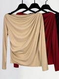 Zingj Temperament Money A Word Shoulder T Shirt Female Early Spring New Women's Pure To Show The Shoulder Inside The Long Sleeve Bottom Shirt Delicate