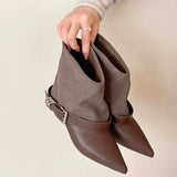 Fashion! Brown Sharp-Pointed Trouser Tube Short Boots 2025 Autumn And Winter New Fashion Low-Height Temperament Women