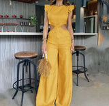 Zingj New 2024 Summer Round Collar Flounce Jumpsuit-Outfit