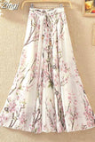 floral print chiffon skirts women Sprint Summer korean A line Pink streetwear high waist ladies midi