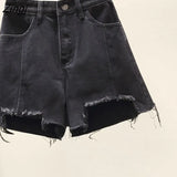 Women Summer Denim Solid Crimping All-match High-waist Wide-leg Students Korean-style Casual Streetwear Chic Slim
