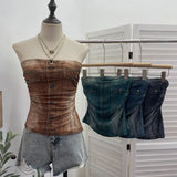Shooting Denimed Tie-Dye Printing Mesh Yarn Tectar Tset With Chest Cushion Anti-Slip Vest Short Top