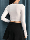 Ribbed Long Sleeve Button Crop Top- Outfit