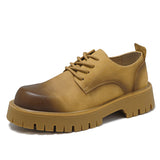 Men's Leather Shoes Spring British Platform Casual Derby Shoes Men's Dress Wedding Black Low Top Martin Boots