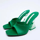 Summer New Transparent High-Heeled Shoes Net Red Design Square Head Sandals Fashion Korean Version Of The Temperament Cool
