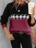 Women's Spring And Autumn Claming Collusion Collusion Collider Round Collar Sweater Fashion Geometric